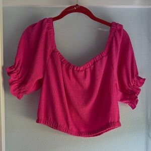 Bar III Vibrant Short Fuchsia Puff Sleeve Square Neck Top